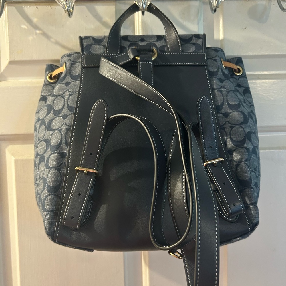 Coach Navy Signature Canvas Backpack with Tan Tassels - Picture 5 of 6